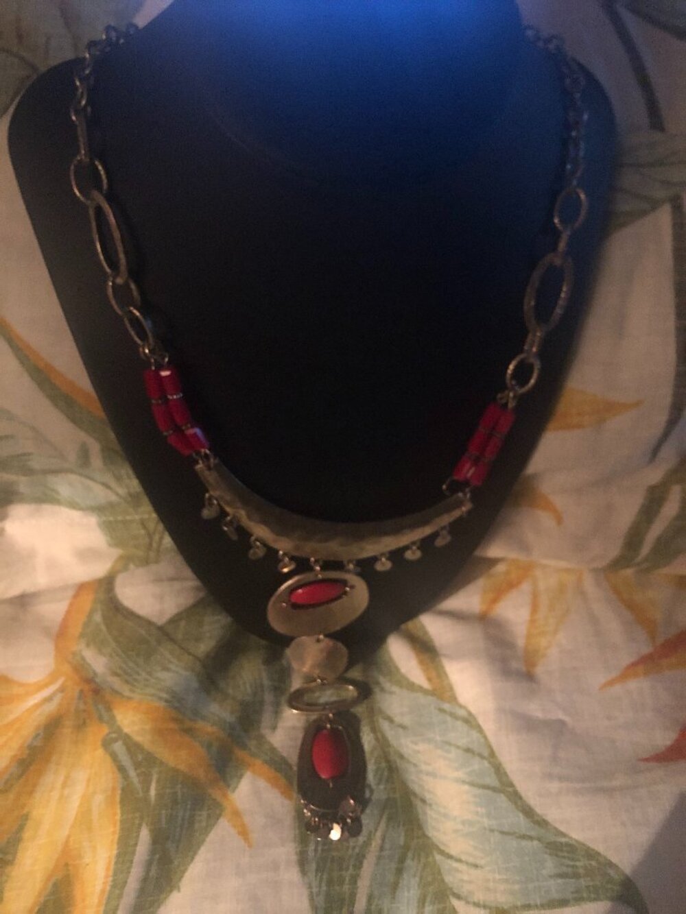 Gold and red close to neck necklace